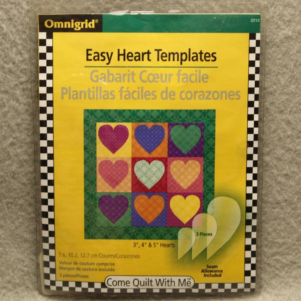Omnigrid Easy Heart Templates Clear 3pc 2212 Quilting Sewing Craft Tool New
